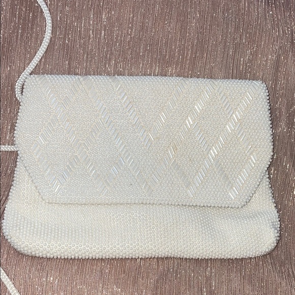 White Textured Clutch with Flap Closure - Picture 2 of 9